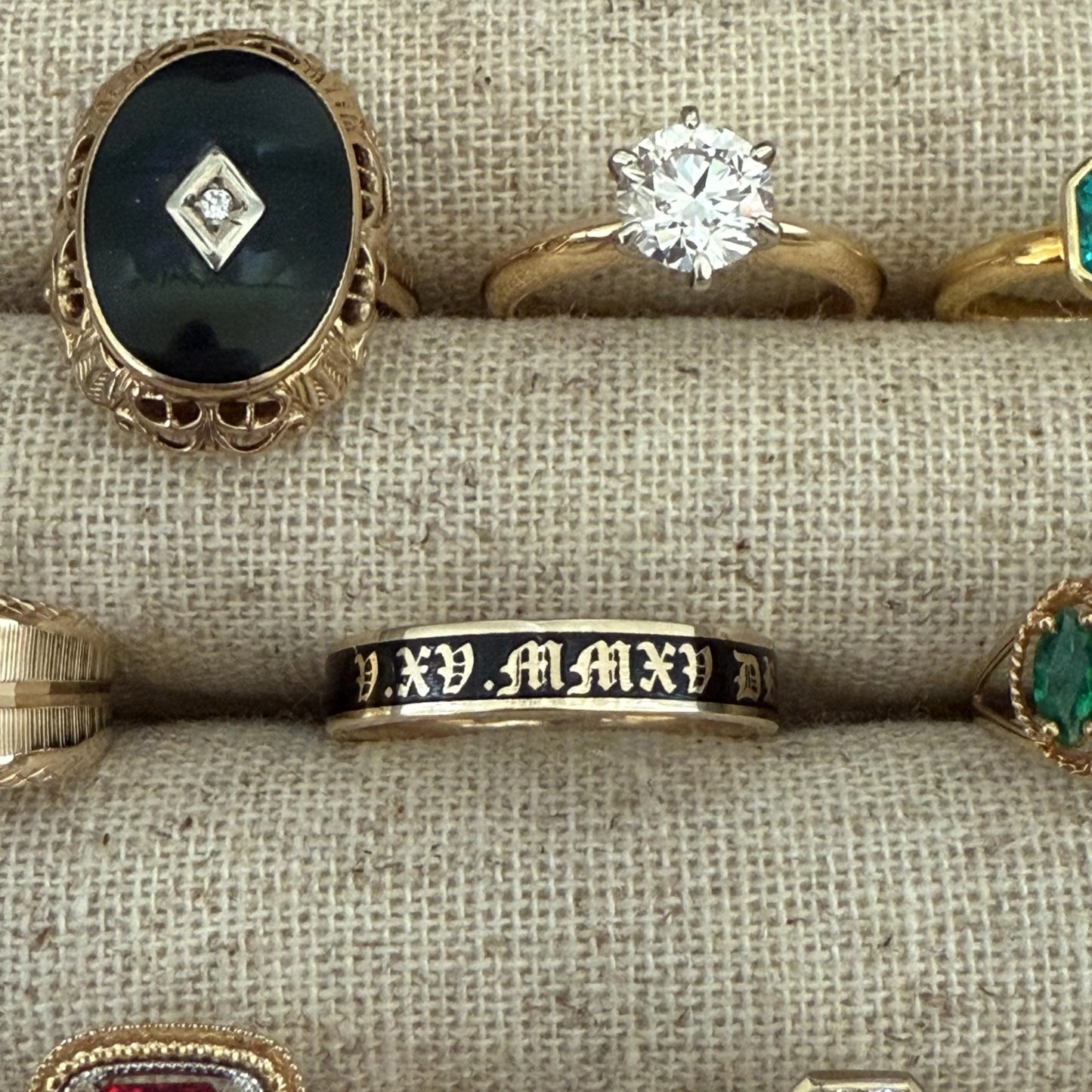 Custom Sterling Silver 4mm Flat Enamel Memento Mori Band (Cloister Black Font)