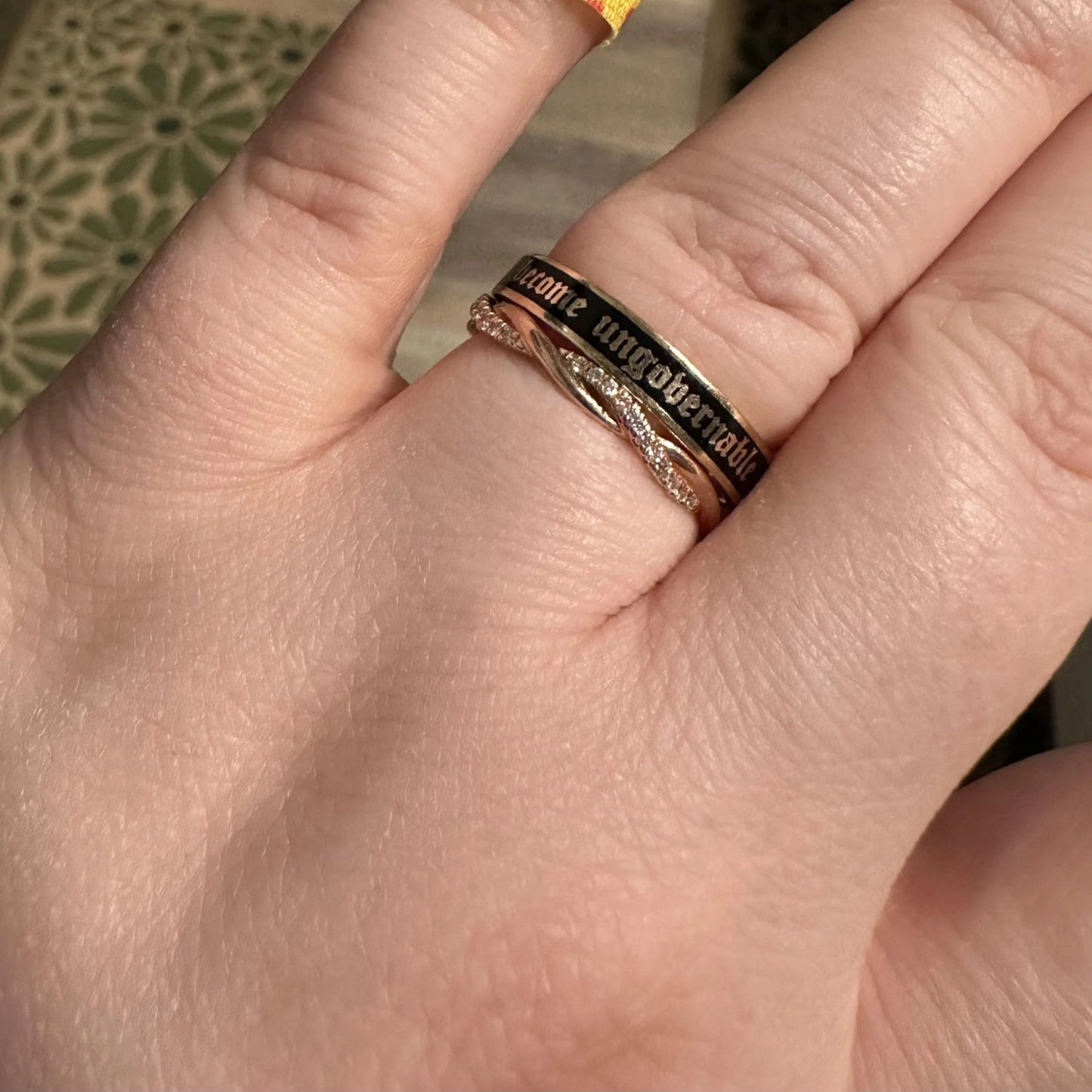 Custom Sterling Silver 4mm Flat Enamel Memento Mori Band (Cloister Black Font)