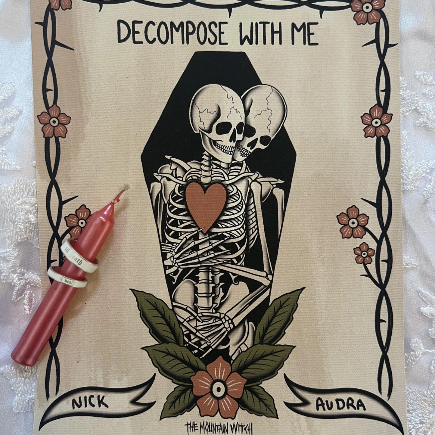 Custom Sterling Silver 4mm Flat Enamel Memento Mori Band (Cloister Black Font)