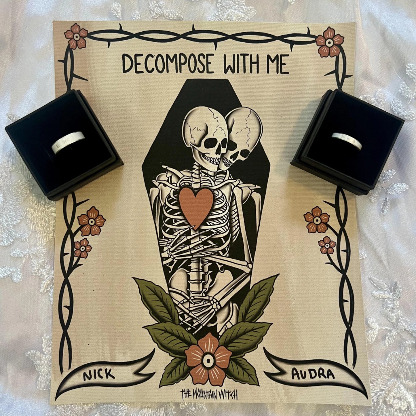 Custom Sterling Silver 4mm Flat Enamel Memento Mori Band (Cloister Black Font)