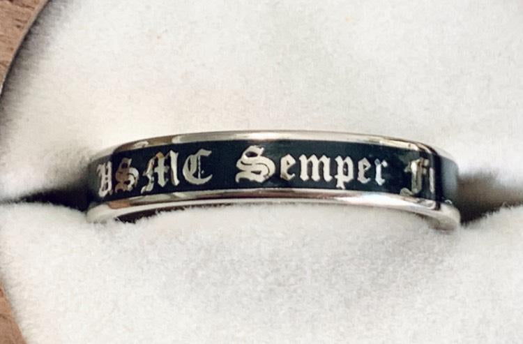 Custom Sterling Silver 4mm Flat Enamel Memento Mori Band (Cloister Black Font)