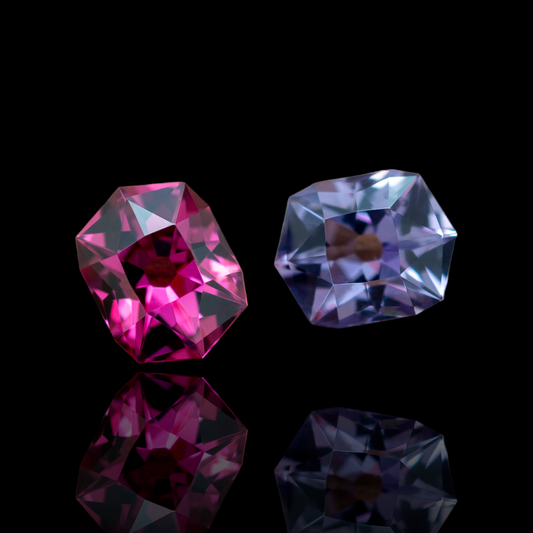 Miss-Matched Color Pair, Pink Garnet 0.75ct, Blue Spinel 0.70, 6.13x4.67mm