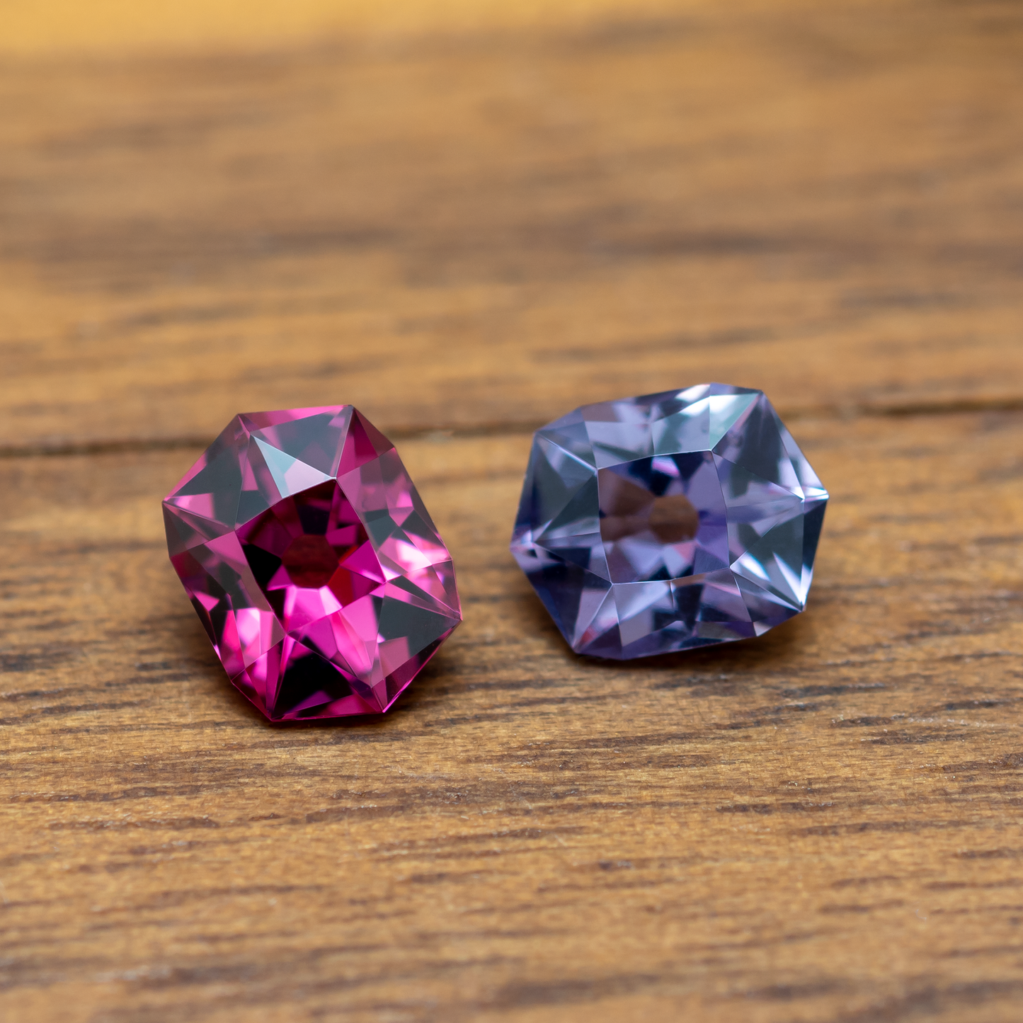 Miss-Matched Color Pair, Pink Garnet 0.75ct, Blue Spinel 0.70, 6.13x4.67mm