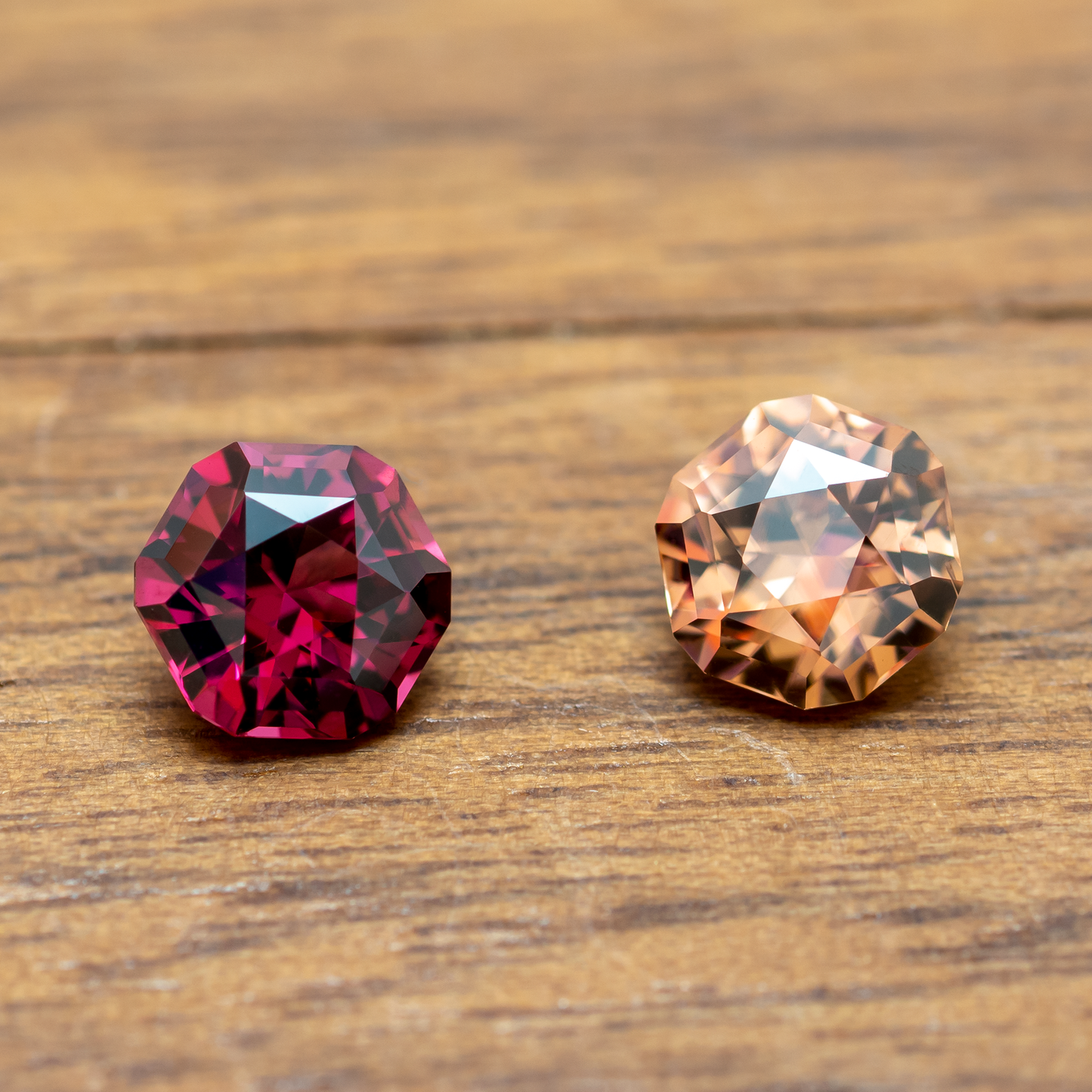 Miss-Matched Color Pair,  Purplish Red Garnet 0.75ct, Gold Zircon 0.95ct, 5.56mm