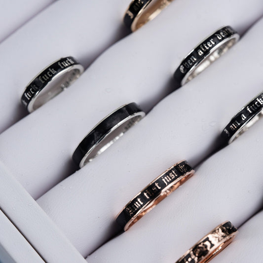 Custom 4mm Flat Enamel Memento Mori Band (Cloister Black Font)