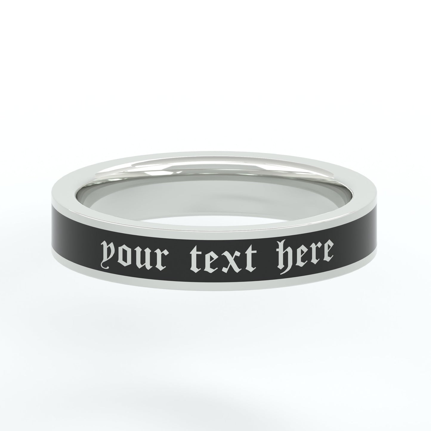 Custom Sterling Silver 4mm Flat Enamel Memento Mori Band (Cloister Black Font)