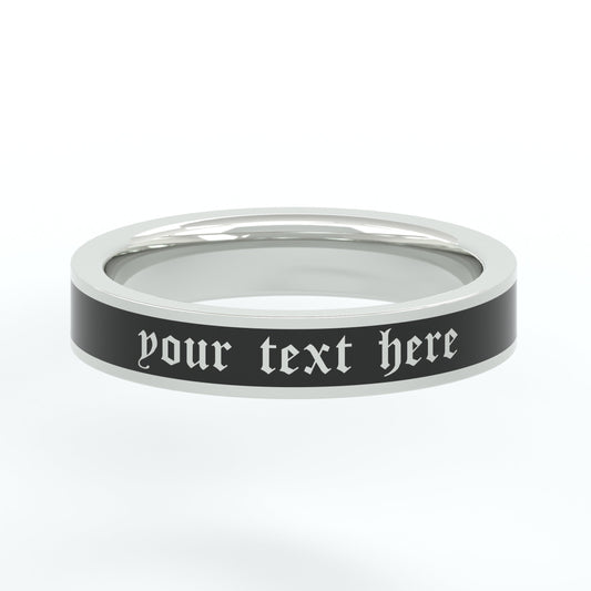 Custom Sterling Silver 4mm Flat Enamel Memento Mori Band (Cloister Black Font)